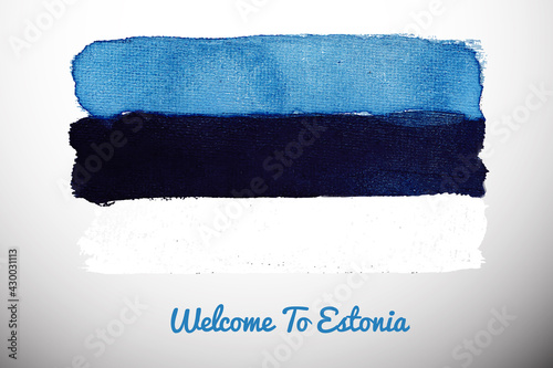 Estonia National Flag In Watercolor Style,
