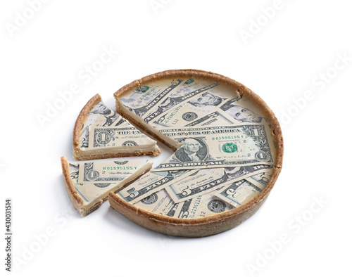 Monetary pie concept showing budget items as pieces of the whole