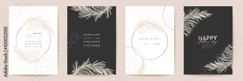 Mothers day luxury floral greeting set. Watercolor pampas grass template. Vector foliage design for Mother party