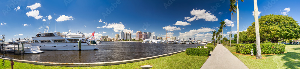 West Palm Beach panoramic view of city port and boats on a sunny winter day, Florida West Palm Beach panoramic view of city port and boats on a sunny winter day, Florida