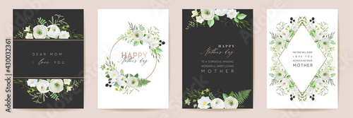 Mothers day beautiful floral cards. Watercolor flowers frame vector set. Spring flower design for Mother party