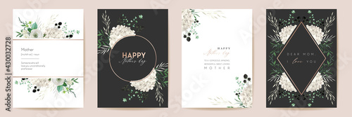 Vector Mothers day elegant floral greetings. Watercolor classic flowers frame set. Spring flower design