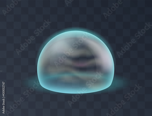 Force field on grid background. Defense energy shield sphere bubble. Protective barrier template