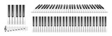 Realistic piano keys. Musical instrument keyboard top above view. Black and white piano keys