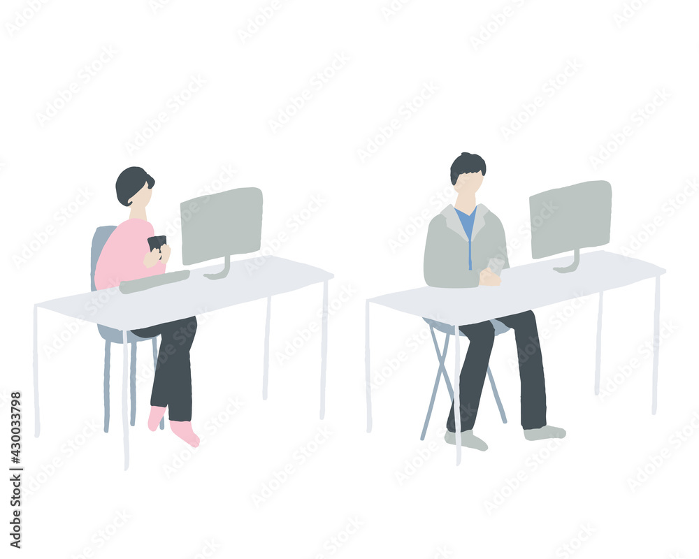 デスクに向かって仕事をしている男女 Men and women working at the desk デスクに向かって仕事をしている男女 Men and women working at the desk