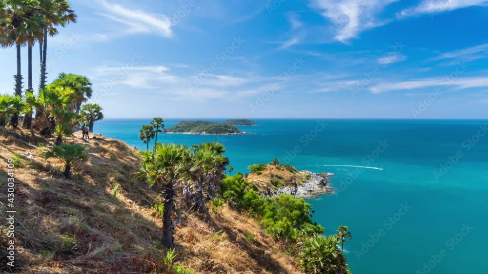 Beautiful Laem Promthep Cape in Phuket, famous view point scenic area for watching sunset; zoom out - Time Lapse Beautiful Laem Promthep Cape in Phuket, famous view point scenic area for watching sunset; zoom out - Time Lapse