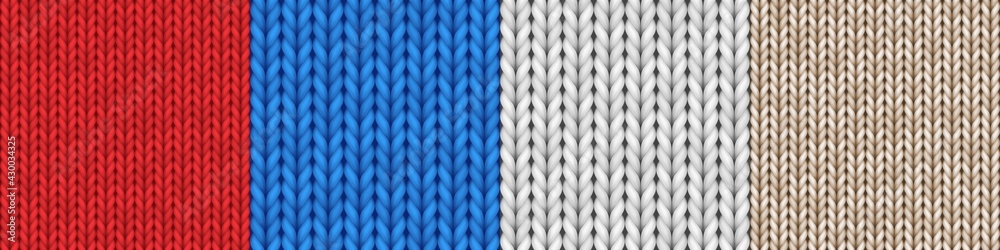 Knit seamless pattern set. Realistic knitting textures for backgrounds and wallpapers Knit seamless pattern set. Realistic knitting textures for backgrounds and wallpapers