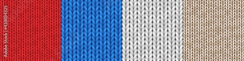 Knit seamless pattern set. Realistic knitting textures for backgrounds and wallpapers