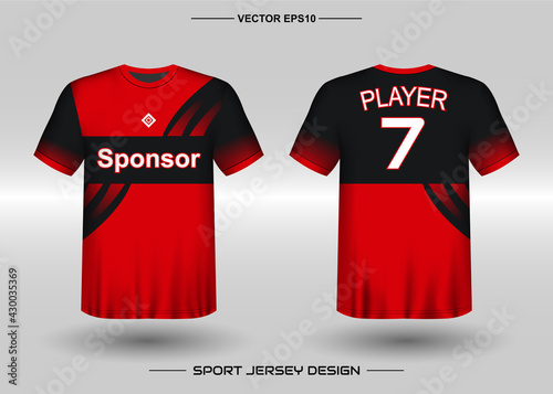 T-shirt sport vector design template, Soccer jersey mockup for football club. uniform front and back view. Clothing Men adult. Can use for printing, branding logo team, squad, match event, tournament