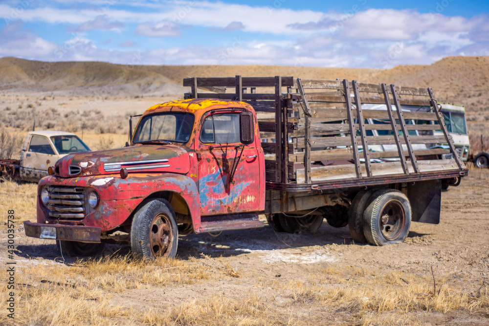 Old junked retro truck from a junk yard.