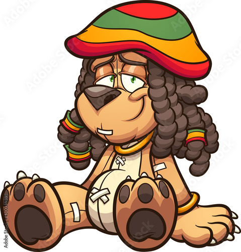 Rastafarian cartoon bear sitting down relaxing. Vector clip art illustration with simple gradients. All on a single layer. 
