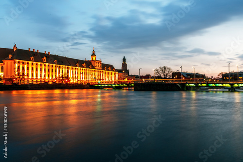 sunset over the oder river and view of the old town of wroclaw in poland