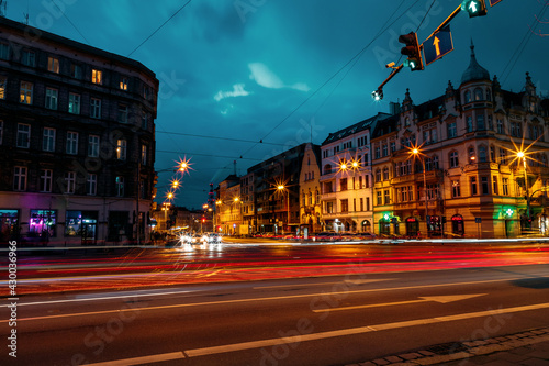 night streets of the city of wroclaw in poland