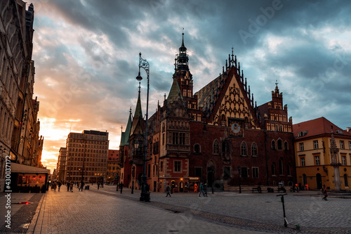 evening streets of the city of wroclaw in poland in spring