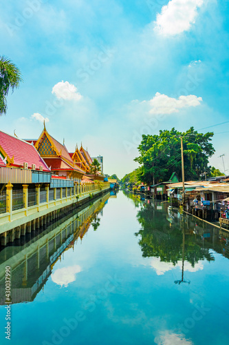 Life along Prem Prachakon canal river Don Mueang Bangkok Thailand. photo