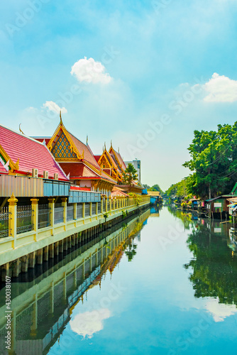 Life along Prem Prachakon canal river Don Mueang Bangkok Thailand. photo