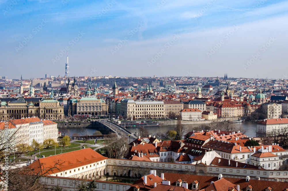Lovely view over capital city of the Czech Republic - Prague with beautiful summer weather