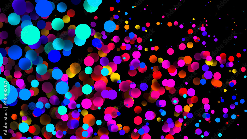 Abstract simple background with beautiful multi-colored circles or balls in flat style like paint bubbles in water. 3d render of particles, colored paper applique. Creative design background 33