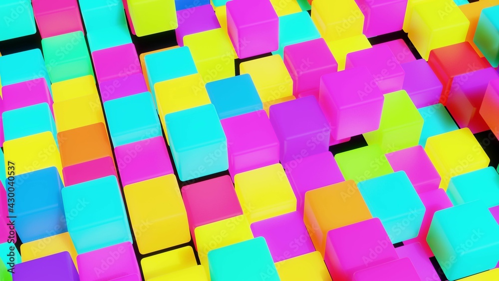 3d abstract simple geometric background with multicolor cubes. Cubes form a plane. Creative simple motion design background with 3d objects. 3d render 3d abstract simple geometric background with multicolor cubes. Cubes form a plane. Creative simple motion design background with 3d objects. 3d render