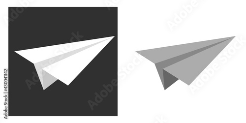 Paper plane icon isolated on white and dark background