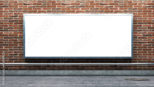 Advertising billboard on the black brick wall at night lighting. 3d rendering