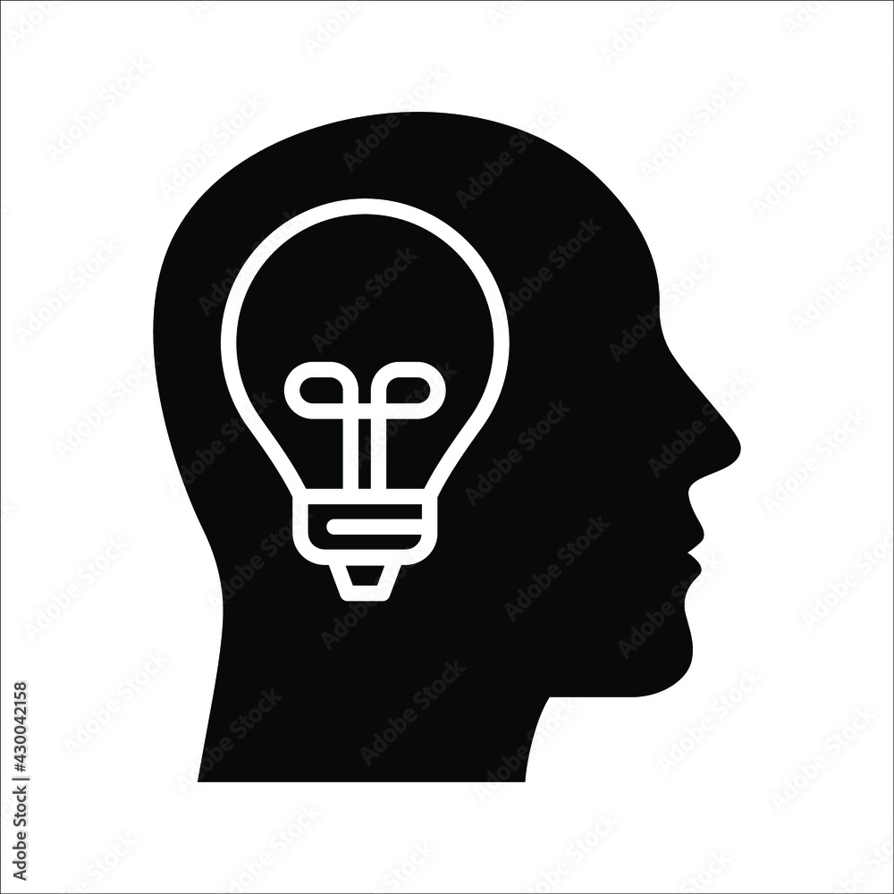Light bulb and human head solid icon, online education concept, Idea lightbulb symbol on white background. color editable Light bulb and human head solid icon, online education concept, Idea lightbulb symbol on white background. color editable