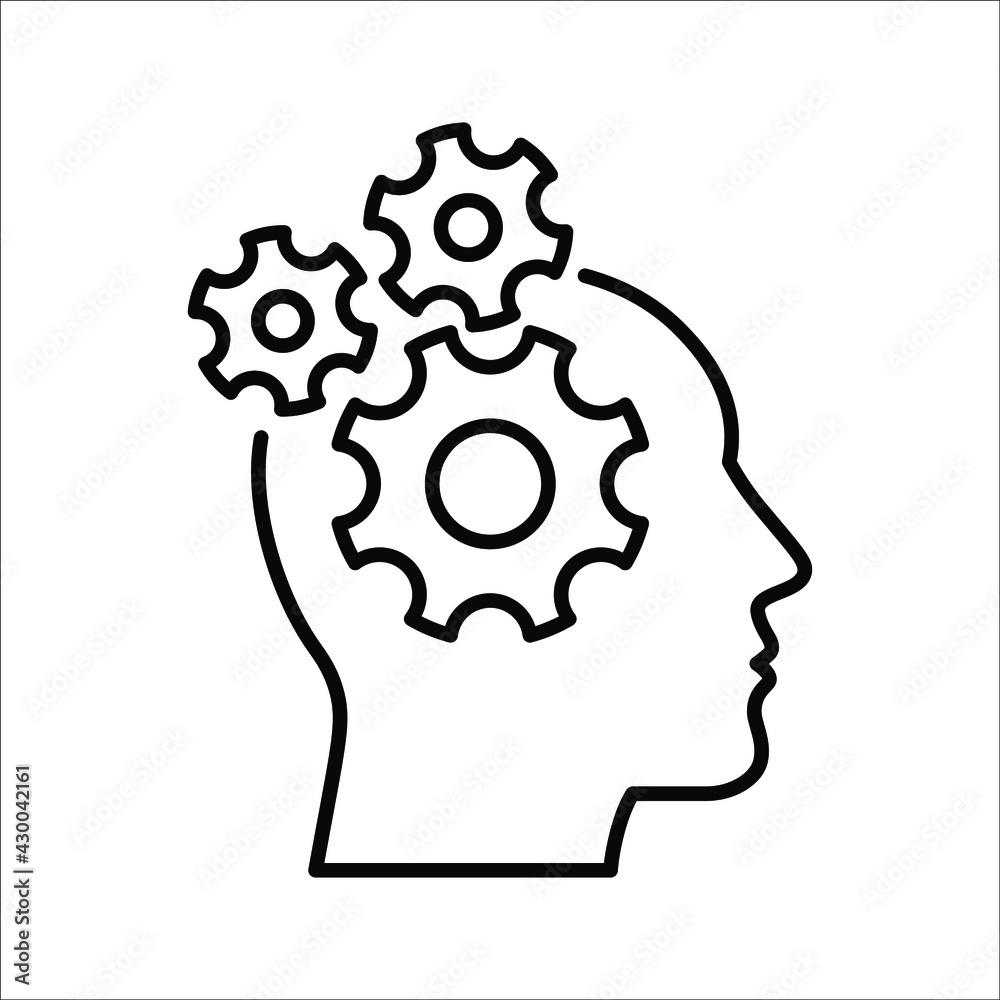 Head with gear icon. Idea logo. Symbols of thinking. vector illustration of Smart Intelligence and brainstorming on white background