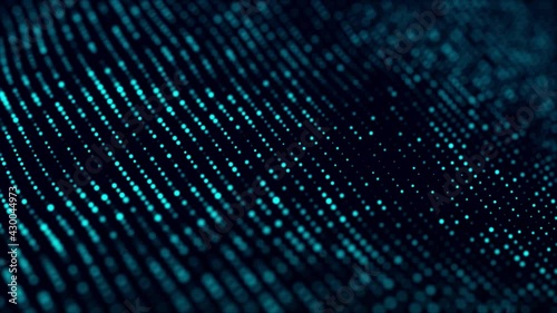Abstract background with the movement of luminous particles. Digital technology. 3D rendering.
