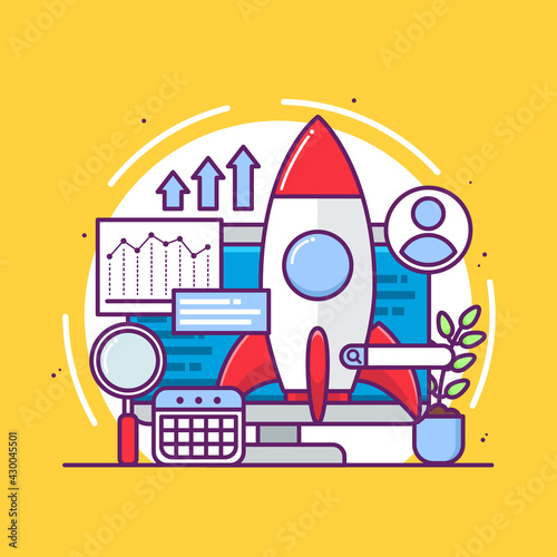website launch concept with rocket
