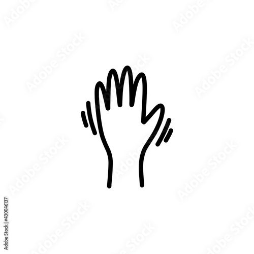 waving hand doodle icon, vector line illustration