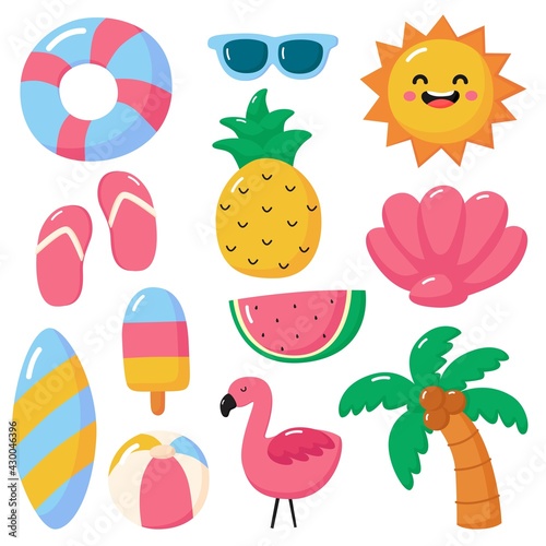 hello summer icons isolated on white background. vector Illustration.