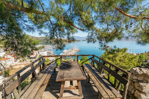 Fototapeta Naklejka Na Ścianę i Meble -  Panoramic view of Fethiye,which is one of the best coastal regions in Turkey, famous with its crystal clear sea, blue sky, unique geography.