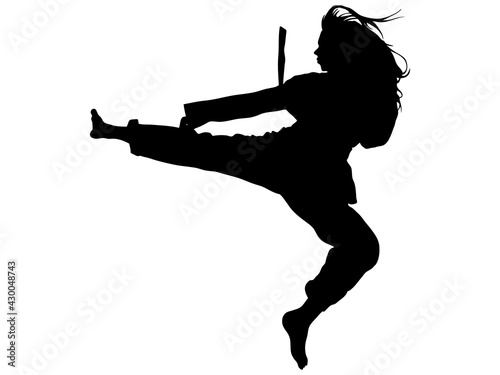 飛び蹴りをする空手家のシルエット