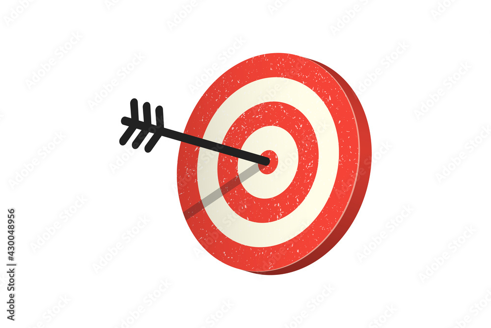 Red target for a bow with an arrow in the center of 3D. A vector object on an isolated white background. Red target for a bow with an arrow in the center of 3D. A vector object on an isolated white background.