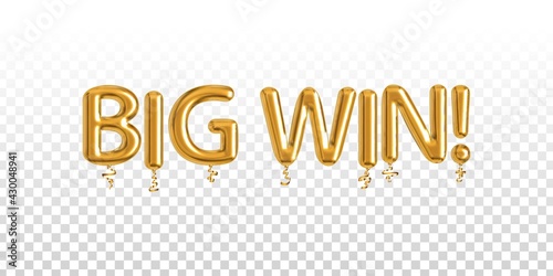 Vector realistic isolated golden balloon text of Big Win on the transparent background.