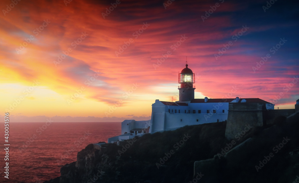 Sunset at the lighthouse of San Vicente, Portugal