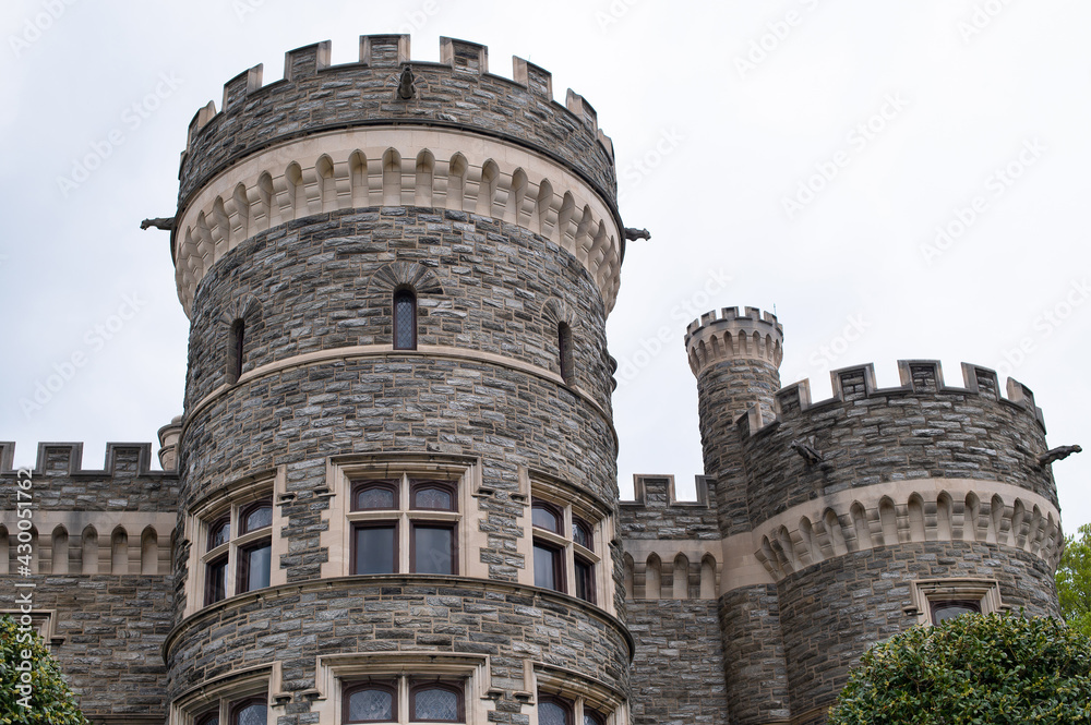 grey tower castle at Arcadia University rock stone