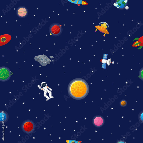 Galaxy pattern cartoon style.   Astronaut with