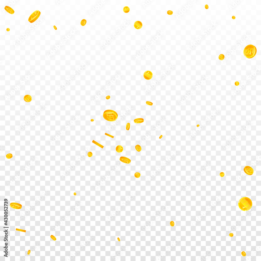 Korean won coins falling. Alive scattered WON coins. Korea money. Good-looking jackpot, wealth or success concept. Vector illustration.