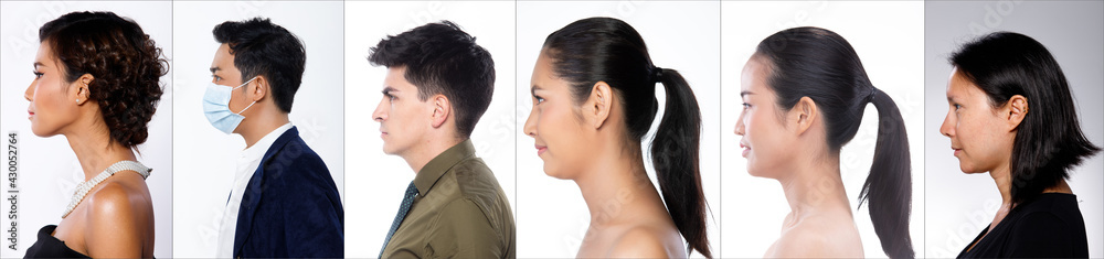 Profile of Asian Woman Man half body isolated six people Profile of Asian Woman Man half body isolated six people