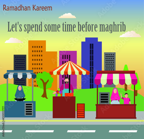 “Let’s spend some time before maghrib” Ramadhan Background vector design illustration