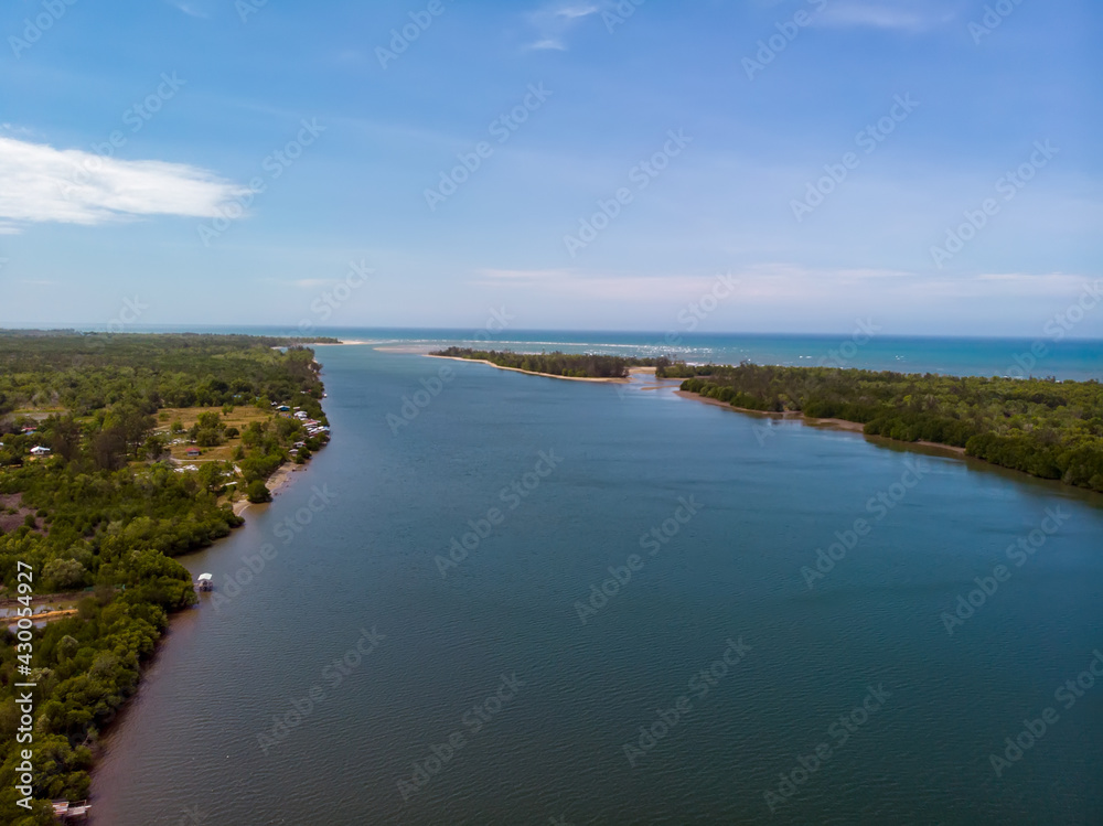 Aerial Drone image of cages of a large fish farm