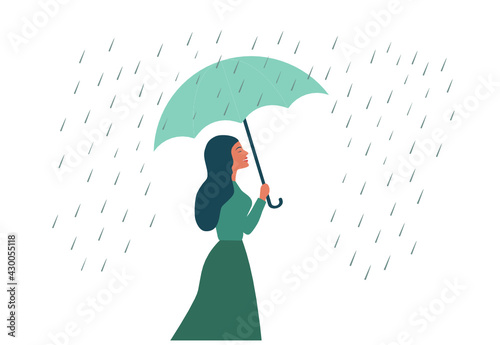 Beautiful woman holding umbrella in raining day vector illustration 