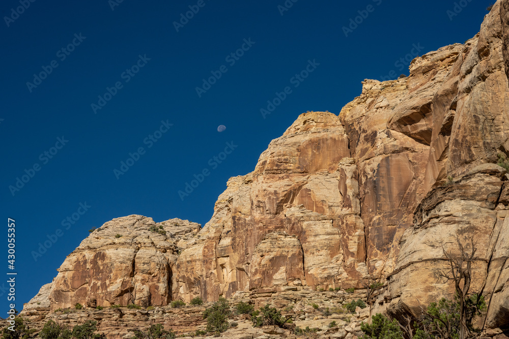 Moon Over Sandstone Rockface