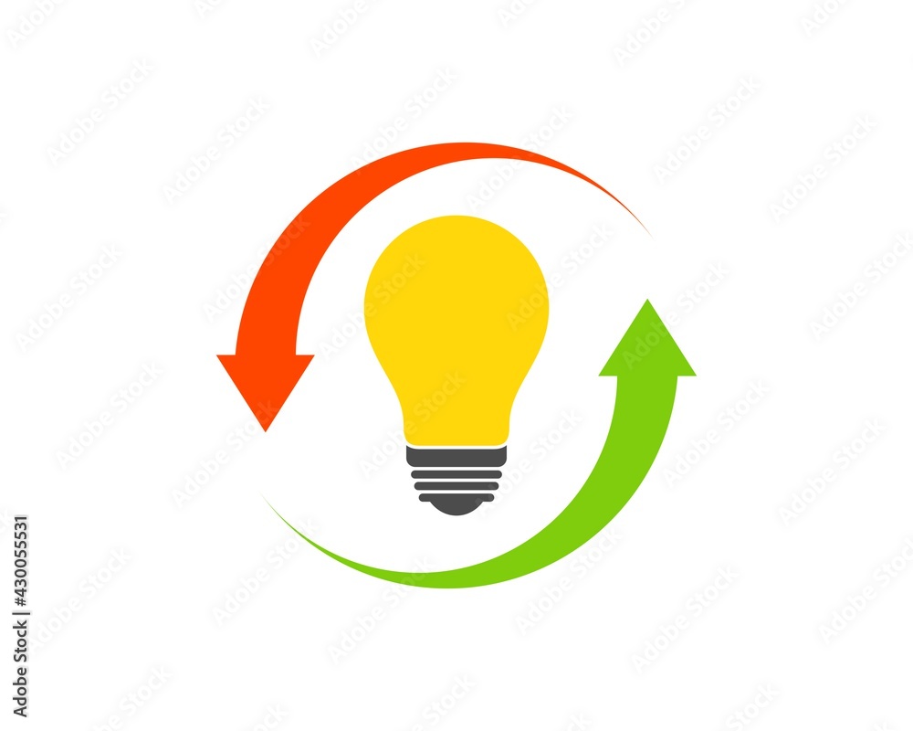 Upside down arrow with electrical bulb inside Upside down arrow with electrical bulb inside