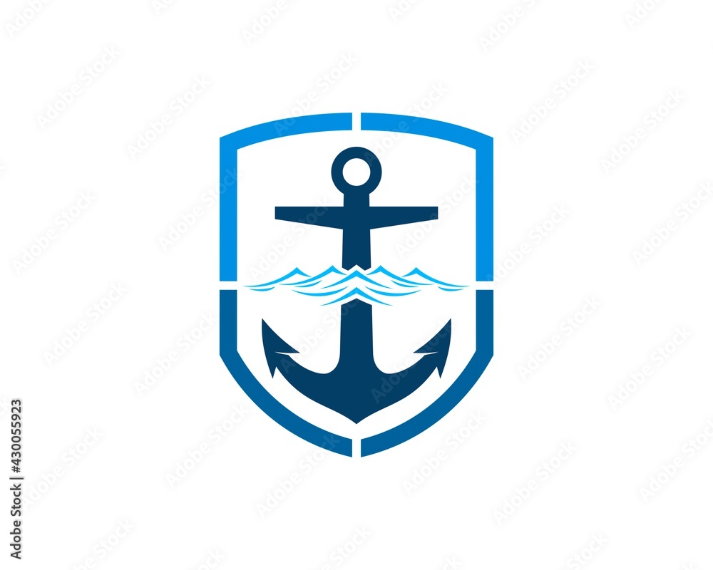 Protection shield with anchor and beach wave inside Protection shield with anchor and beach wave inside