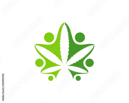 Cannabis leaf with abstract connection people