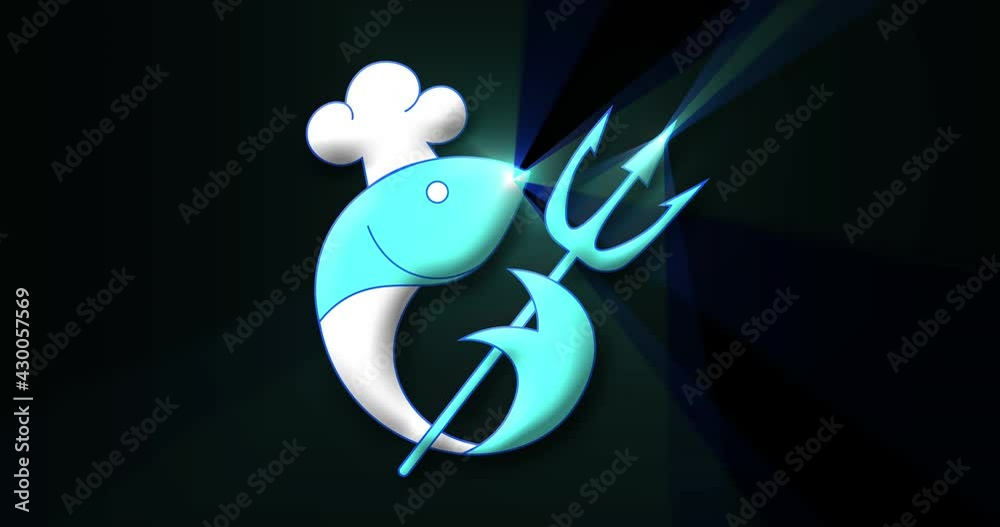 animated Logo fresh seafood, fish with the trident of Neptune animated Logo fresh seafood, fish with the trident of Neptune