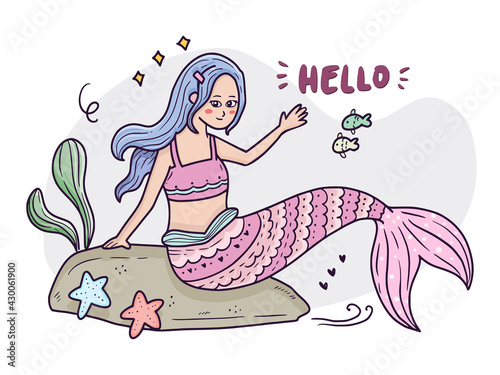 Mermaid sit in the rock illustration design for kids vector