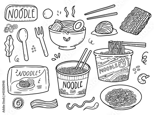 Instant noodle cup drawing sketches line art collection vector